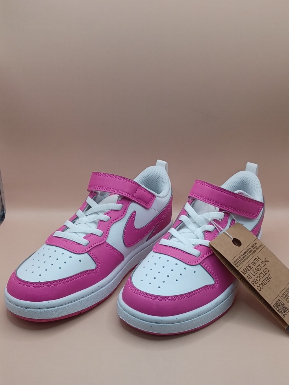 Nike Court Borough Low Recraft Sneaker-White/Fuchsia Youth Size 1Y US